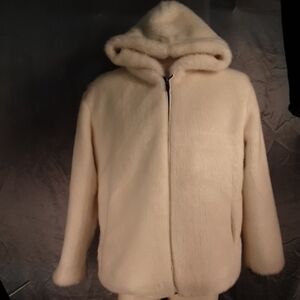 Rex Rabbit Fur Cream Hooded Jacket